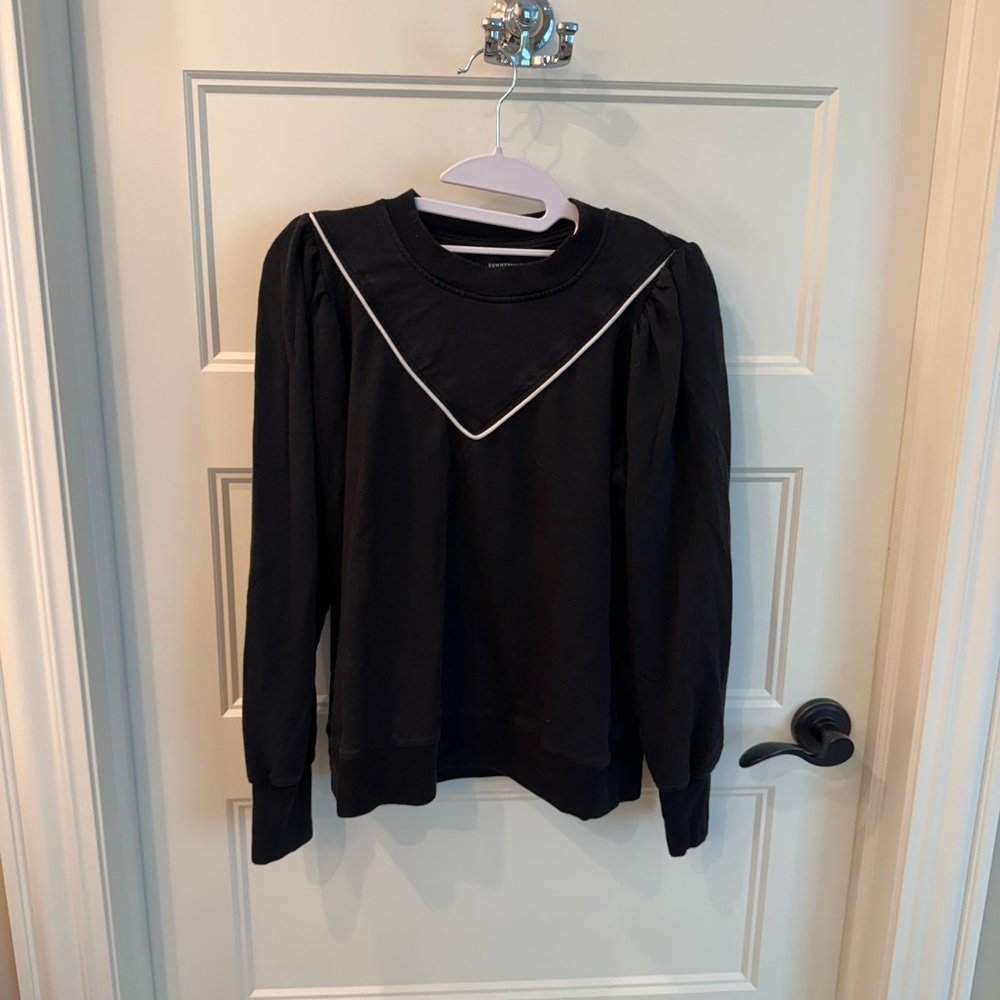The Softest French Terry Contrast Puff-Sleeve Pullover size small